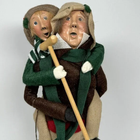 Byers Choice Bob Cratchit & Tiny Tim First Edition 1990 Green Brown Coats Beige - Picture 3 of 13
